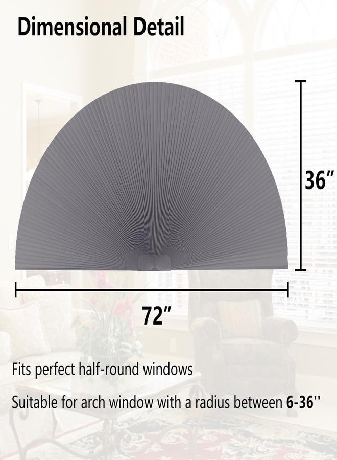 SEEYE Arch Window Blackout Shades, Pleated Fabric Blind (Radius: 36'') Half Circle Cellular Cordless Semicircular Blinds with No Tools, Half-Round Shade Easy to Cut and Install, Dark Gray-White - Image 3